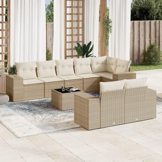 vidaXL Set De Sof&aacute;s De Jard&iacute;n 9 Pzas Con Cojines Rat&aacute;n Sint&eacute;tico Beige Vidaxl
