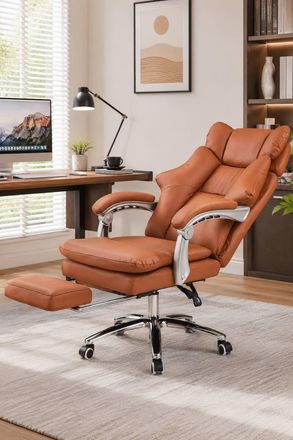 Living and Home Ergonomic Office Chair with Recline, Footrest & Adjustable Headrest in Brown