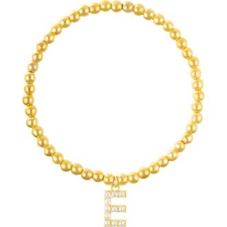 Adornia Faux Pearl Initial Charm Beaded Bracelet in Gold White-E at Nordstrom Rack