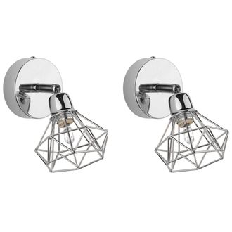 Beliani Conjunto De 2 L&aacute;mparas De Pared Pantalla De Jaula De Metal Plateado Posici&oacute;n Den Luz Ajustable Moderno Erma
