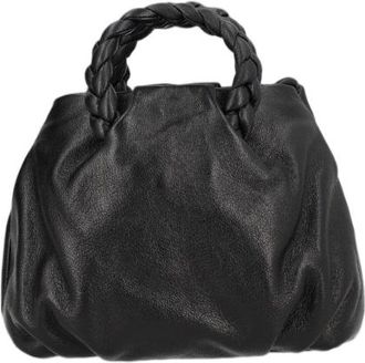 Hereu Black Textured Lambskin Braided Handle Shoulder Bag