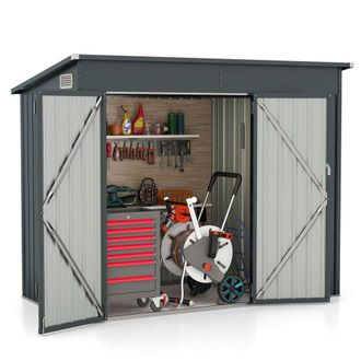 Costway Costway 235 x 117 x 185cm Outdoor Storage Shed Garden Tool House w/2 Doors-Grey in Grey | Size: 235 x 117 x 185 cm