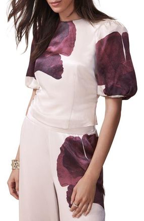 Mint Velvet Floral Print Short Sleeve Top in Burgundy at Nordstrom, Size 4
