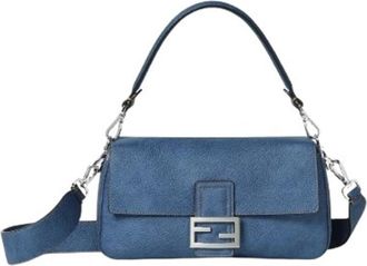 Fendi Medium Denim-Effect Leather Baguette