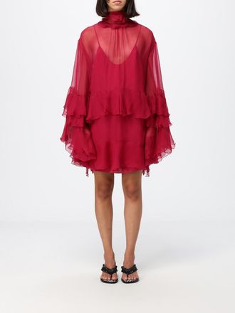 Chlo&eacute; High-Neck Silk Mini Dress with Long Sleeves and Ruffle Details