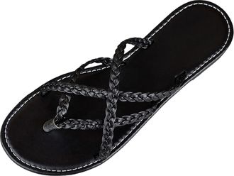 Generic 2026 Europe And The United States Large Size Low Heel Foreign Trade Ladies Flat Bottom Sandals Solid Color Beach Shoes (Black, 5.5)