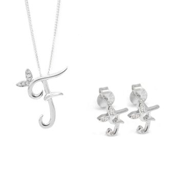 Say It With Winged Initial Earring Gift Set - Silver - F | Size: 18 inches