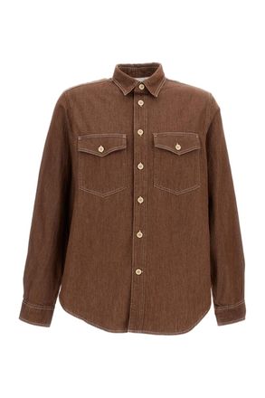 Paul Smith Textured Brown Cotton Shirt With Pointed Collar And Structured Pockets