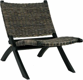 vidaXL Relaxing Chair Black Natural Kubu Rattan and Solid Mahogany Wood Vidaxl