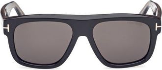 Tom Ford Icon 56mm Pilot Sunglasses in Black/Crystal/Smoke Lenses at Nordstrom