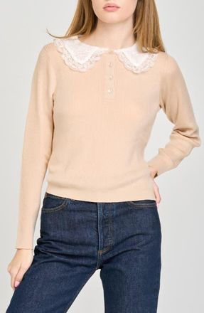 Wayf Joy Lace Collar Sweater in Sand at Nordstrom, Size X-Large