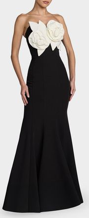 Mac Duggal Ieena Floral-Appliqu&eacute;d Satin Mermaid Gown