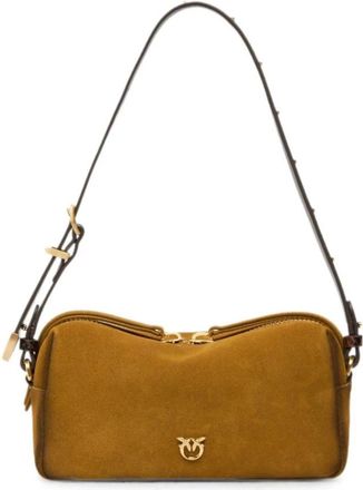 Pinko Bauletto Trittico Mini Suede - Dames - Schoudertassen - Bruin - ONE Size - Su&egrave;de - Tassen