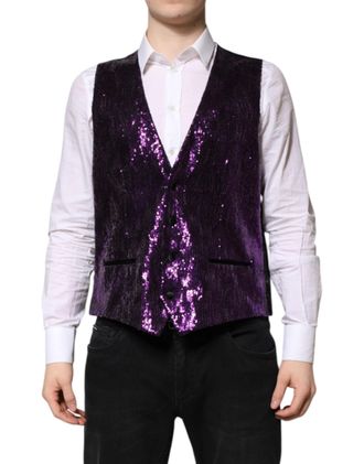 Dolce & Gabbana Purple Sequined Dress Formal Waistcoat Mens Vest