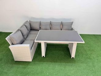 Fimous 6 Seater Wicker Rattan Corner Sofa Sets with Dining Table Light Grey