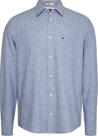Tommy Jeans Regular Linnen Blend Shirt - Heren - Casual Overhemden - Blauw - M - Linnen - Overhemden