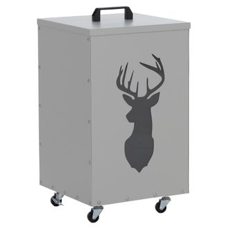 Hhg [non Utilizzato] Contenitore Per Pellet Cervo Hhg-248 Stoccaggio Pellet, Con Setaccio Filtro E Rotelle 65x36x36cm, Bianco Grigio
