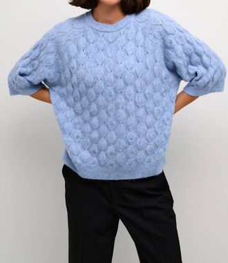 Kaffe Malene Half Sleeve Round Neck Pullover Sweater In Light Blue Mottled Blue