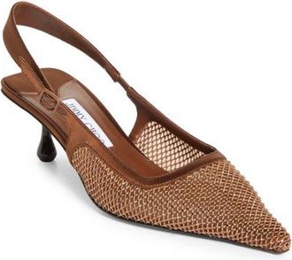 Jimmy Choo London Amel Crystal Mesh Kitten Heel Slingback Pump in Bronze/Bronze at Nordstrom, Size 10.5Us