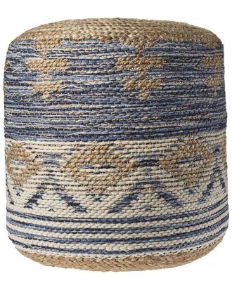 LR Home Lr Home Sevyn Blue/Tan Geometric Hand-Woven Ottoman Pouf
