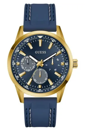 Guess Peak Multifunction Silicone Strap Watch, 44mm in Blue at Nordstrom