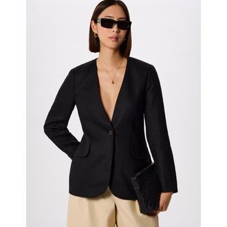 Whistles Collarless Linen Blazer in Black at Nordstrom, Size 10