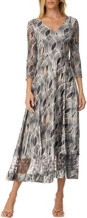 Komarov Geometric Charmuese Dress with Lace Sleeves in Black Eye at Nordstrom, Size X-Small