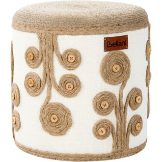 Beliani Puf De Yute Otomana Reposapi&eacute;s Redondo Relleno De Eps Sala De Estar Blanco Y Beige Diman