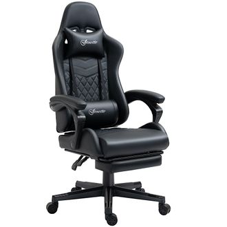 Vinsetto Racing Gaming Chair Faux Leather Gamer Recliner Home Office - Black | TJ Hughes
