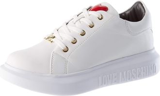 Love Moschino Womens Calf Leather Sneakers Shoes, White, 5 UK