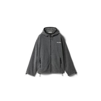 Miu Miu Fleece Zippered Hoodie Jacket, Woman, Grey, Size XS