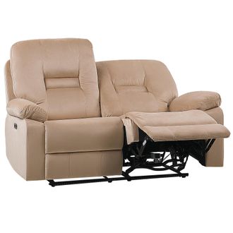 Beliani Sof&aacute; 2 Plazas Led Reclinable De Terciopelo Beige Reposapi&eacute;s Respaldo El&eacute;ctrico Bergen