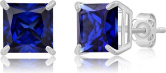 MAX + STONE 14k Yellow or White Gold 7mm Princess Cut Gemstone Square Stud Earrings