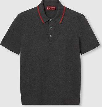 Gucci Silk Cotton Polo Shirt With Web, Size XXXL, Grey, Ready-to-wear