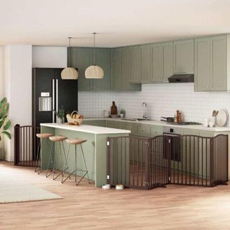 vidaXL Puerta De Perros Plegable 8 Paneles Madera &Aacute;lamo Marr&oacute;n 640 Cm Vidaxl