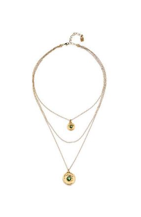UNOde50 Triple Necklace Plated in 18K Gold with 2 Eye Charms and Green Faceted Crystal at Nordstrom