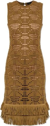 Etro Gehaakte katoenen knielange jurk met franjes - Dames - Kleedjes - Groen - 2XS - Katoen - Kleedjes