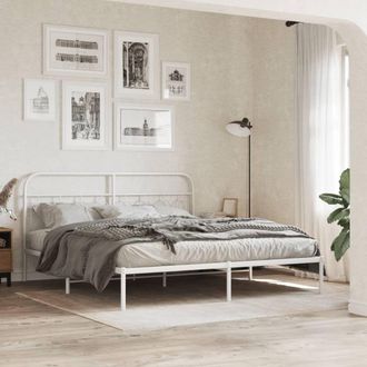 Berkfield Home Metal Bed Frame without Mattress with Headboard White 160x200cm | Size: 160x200 cm