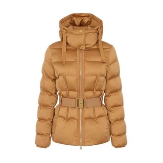 Elisabetta Franchi Geduffelde jas met capuchon en riem - Dames - Jassen - Beige - Maat: XS Leer