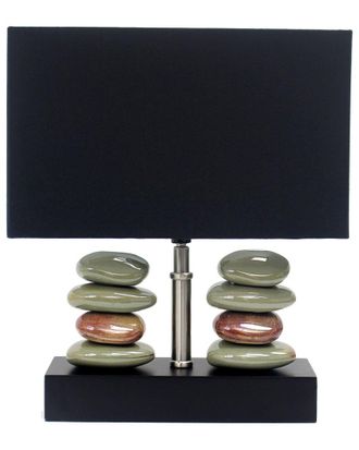 Lalia Home Rectangular Dual Stacked Stone Ceramic Table Lamp With Black Shade