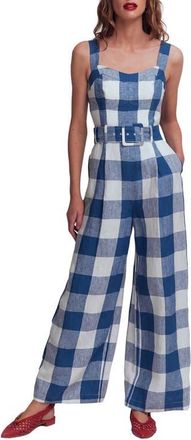 Boden Panelled Bodice Linen Jumpsuit in Denim Blue Gingham at Nordstrom, Size 10