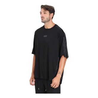 Versace Jeans Couture Tops, Heren, Zwart, L, Satijn, Zwart T-shirt met satijnen details