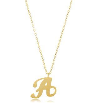 MAX + STONE 10k Solid White or Yellow Gold Dainty Script Initial with Extendable Necklace, 16+2 inches