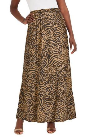 Jessica London Stretch Knit Maxi Skirt in Camel Mixed Animal at Nordstrom, Size 12