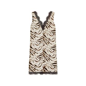 Ganni Dress in Zebra Satin - female - Ganni - Midi Dresses - Multicolor - XS - Dresses