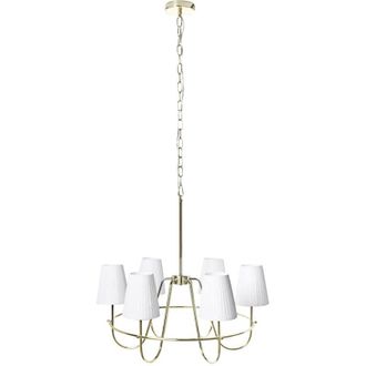 Beliani 6-Light Pendant Chandelier Gold Metal Base Fabric Shades Traditional Style Living Room Dining Room YAMETHIN