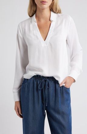 Cloth & Stone Long Sleeve Popover Top in White at Nordstrom, Size X-Small
