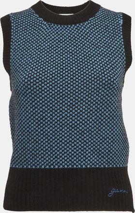 Ganni Ganni Blue/black Rib Knit Sweater Vest