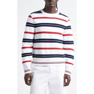 Thom Browne Variegated Rep Stripe Ottoman Stitch Sweatshirt in White at Nordstrom, Size 4