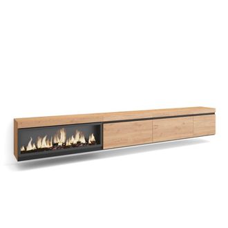 Skraut Home Mueble tv efecto madera roble 317x35x45cm chimenea efecto fuego